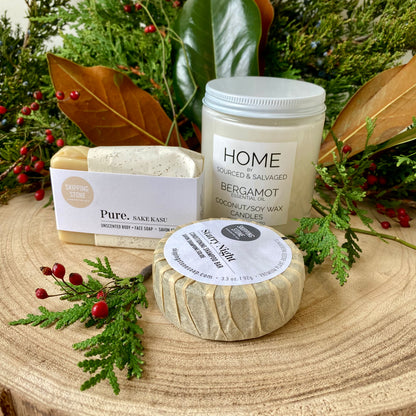 Holiday Soak &amp; Glow: Shampoo Bar, Sake Soap &amp; Candle Set