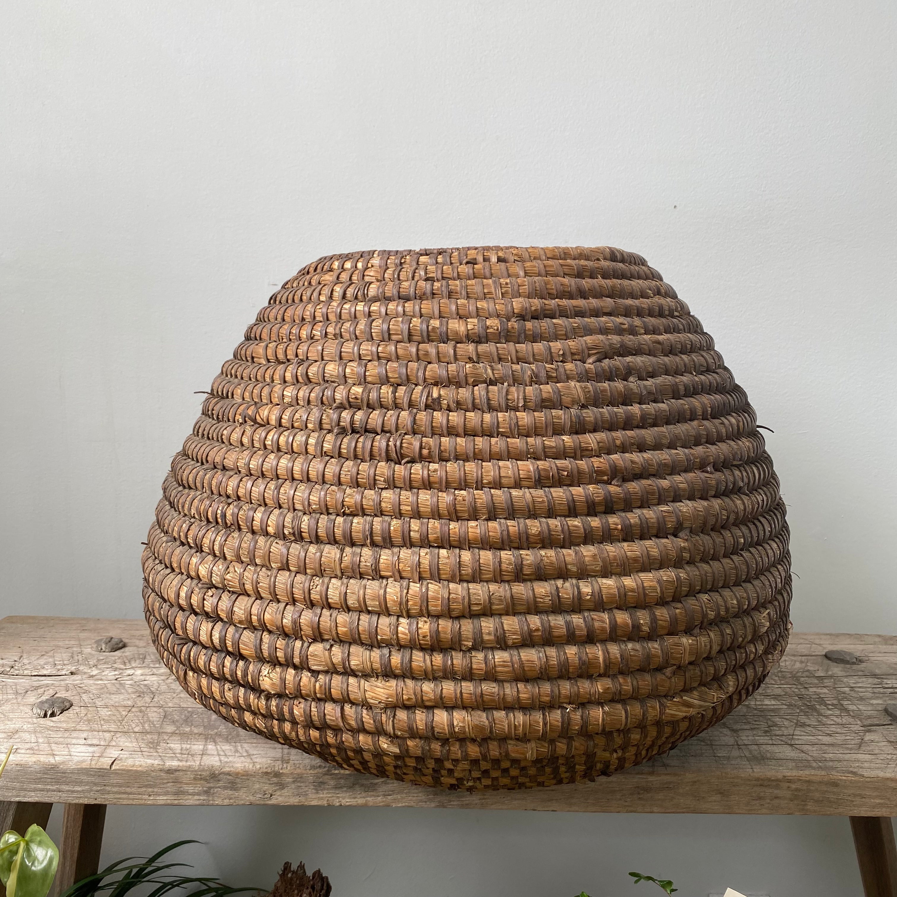 Antique French &amp; Eastern European Rice Straw Basket | 19th-20th Century