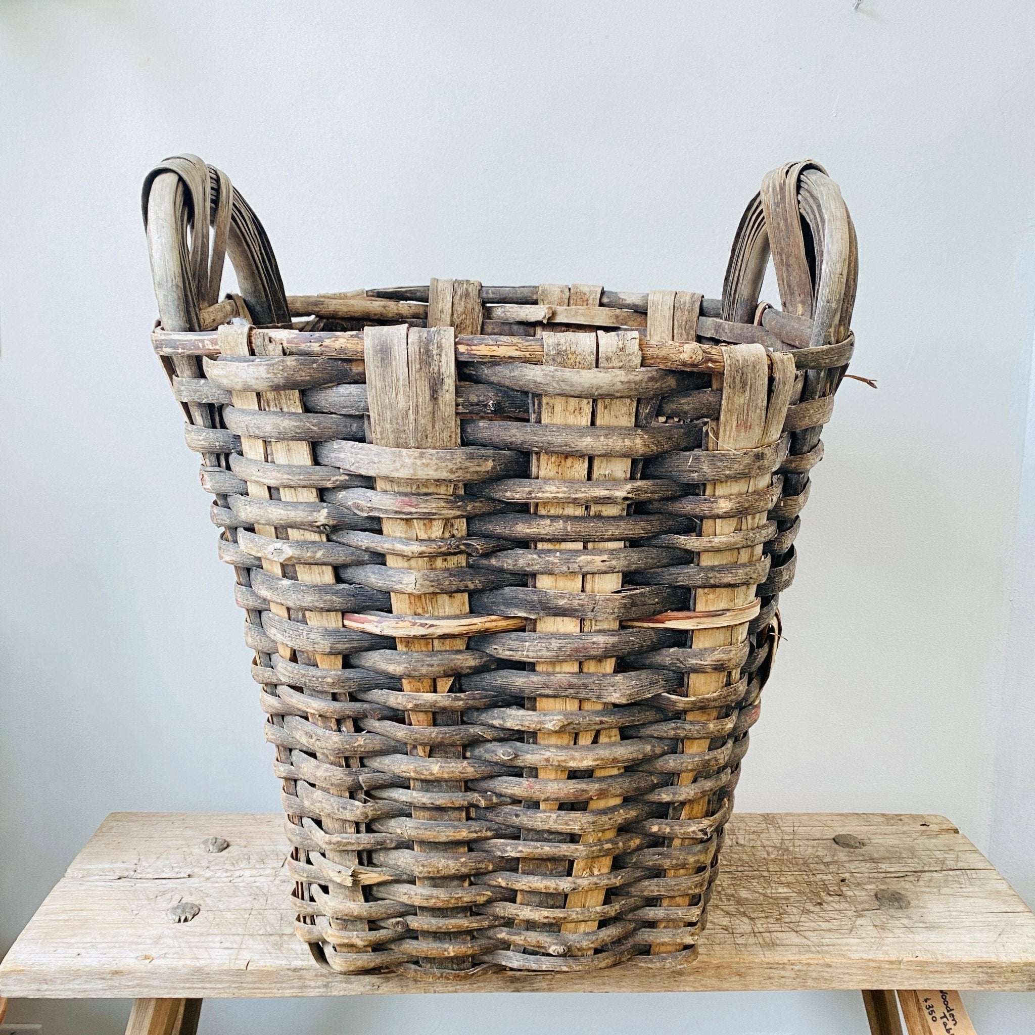 Antique French Oak Harvest Basket | 19th Century Southern France - MIKAFleurAntique