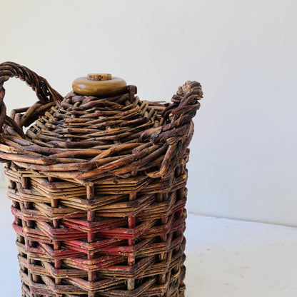 Antique Stoneware Whisky Crock Jug Wicker wrap with Handle - MIKAFleur