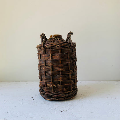 Antique stoneware whisky crock jug wicker wrap with Handle - MIKAFleur