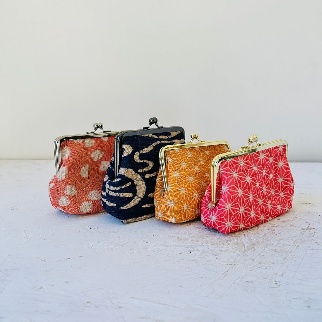 Japanese linen Gamaguchi pouches (kiss - lock pouches) - MIKAFleurHardgoods